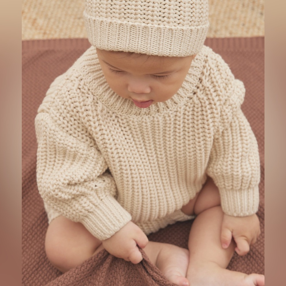 ☕️Quincy Mae Chinky Knit Organic Cotton Oversized Sweater in Shell NWT - Picture 6 of 6